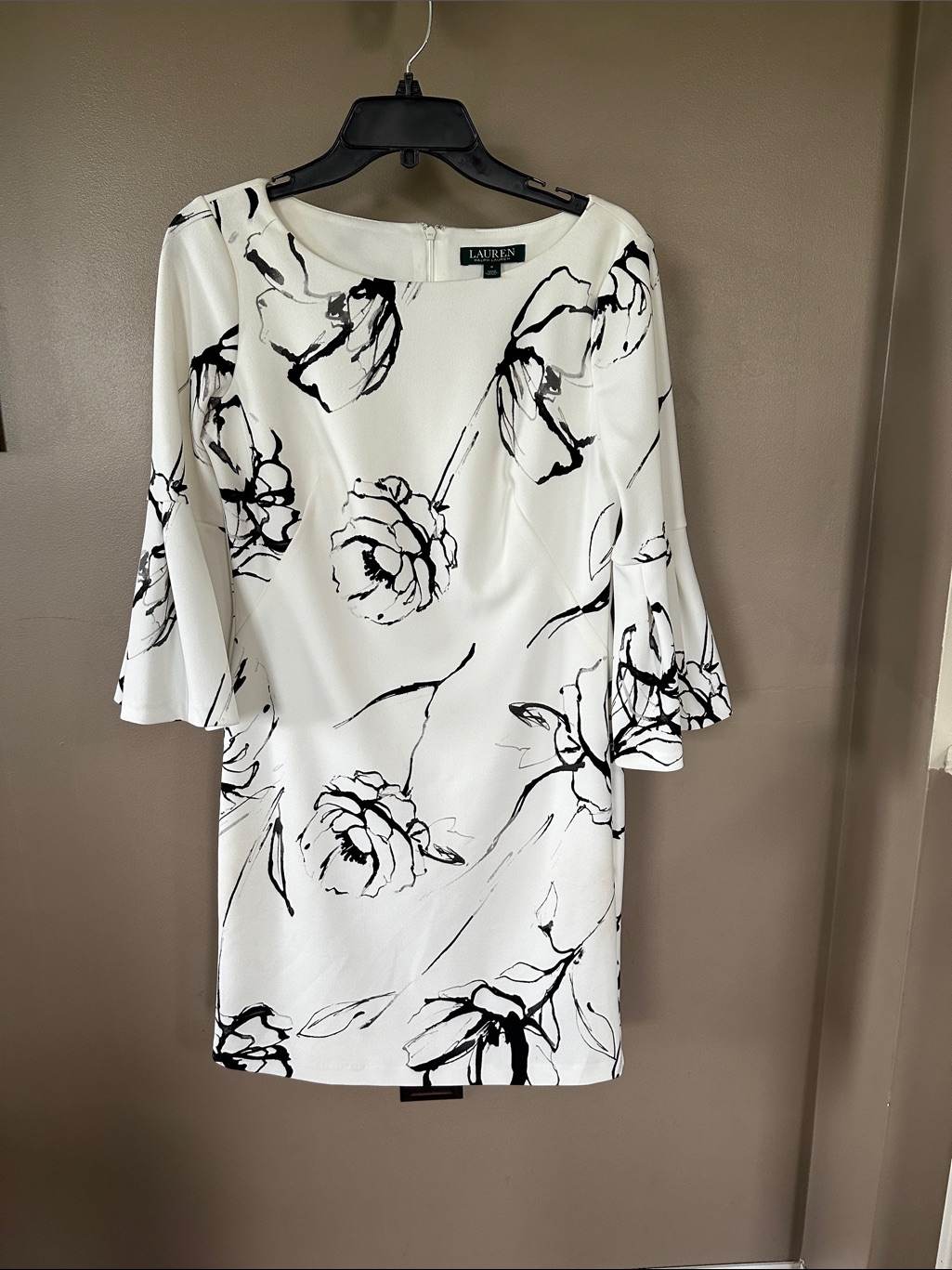 Lauren Ralph Lauren White Mini Dress With Black Floral Outline
